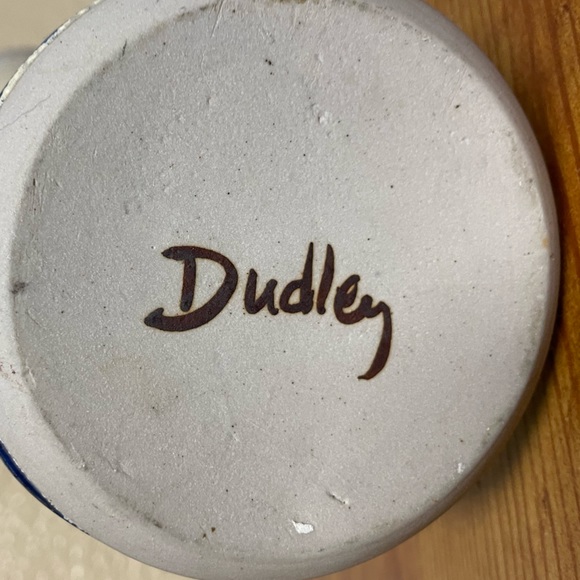 Glazed Ceramic Brown, Blue, Tan, Wooden Handle Decorative Signed Dudley Vase - Picture 14 of 14